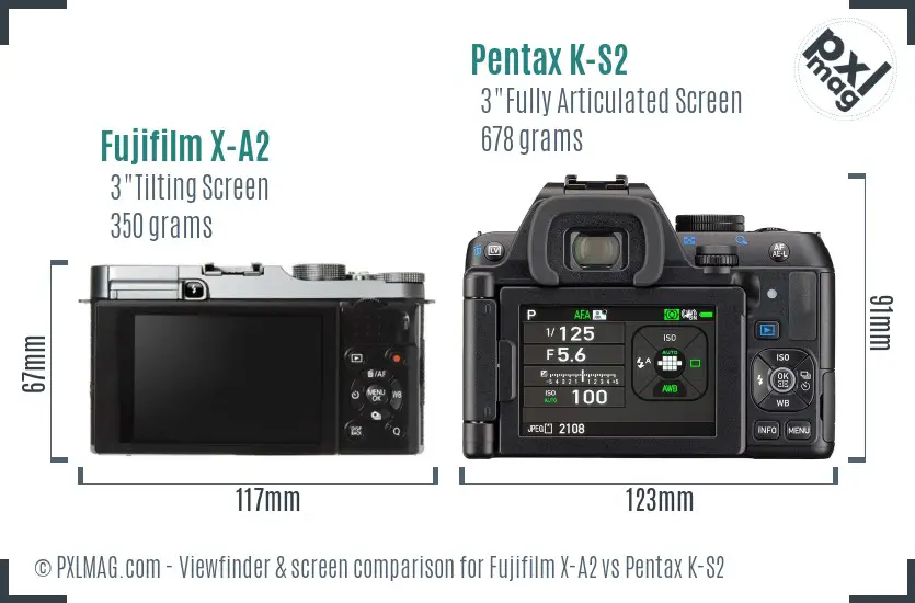Fujifilm X-A2 vs Pentax K-S2 Screen and Viewfinder comparison