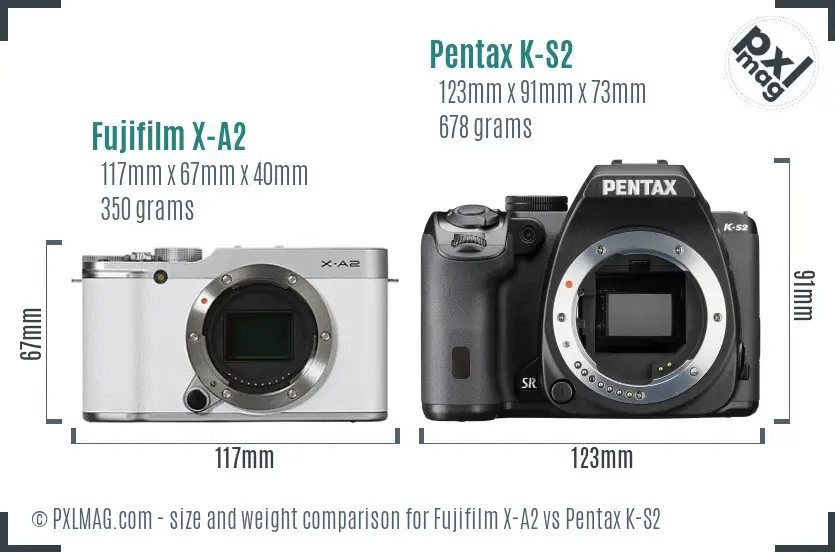 Fujifilm X-A2 vs Pentax K-S2 size comparison