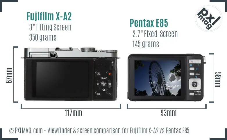 Fujifilm X-A2 vs Pentax E85 Screen and Viewfinder comparison