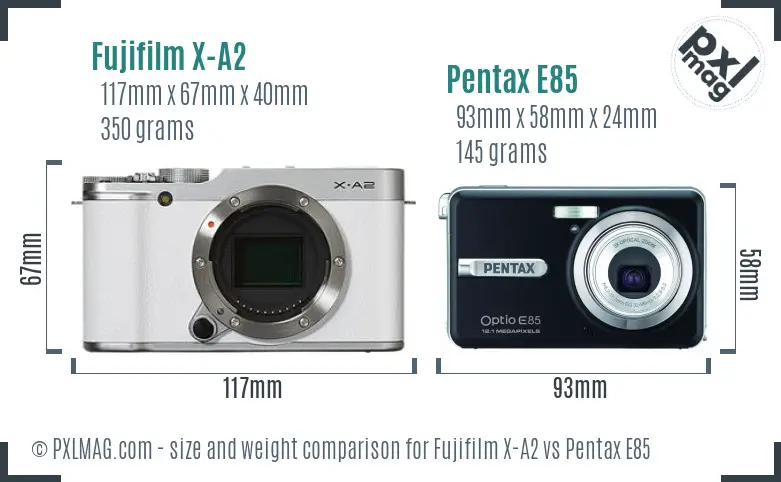 Fujifilm X-A2 vs Pentax E85 size comparison