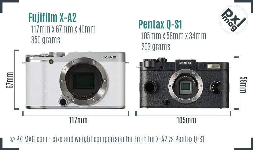 Fujifilm X-A2 vs Pentax Q-S1 size comparison