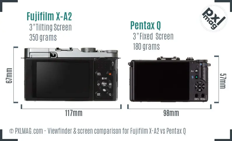Fujifilm X-A2 vs Pentax Q Screen and Viewfinder comparison