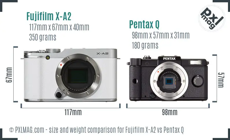 Fujifilm X-A2 vs Pentax Q size comparison