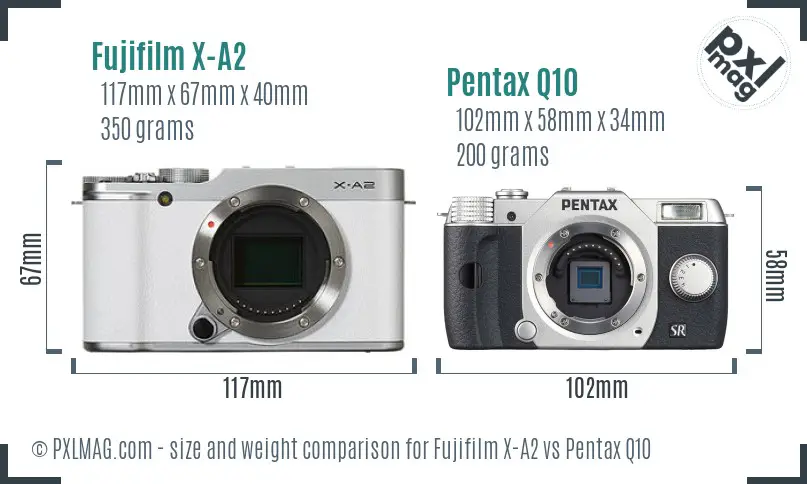 Fujifilm X-A2 vs Pentax Q10 size comparison