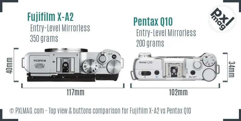 Fujifilm X-A2 vs Pentax Q10 top view buttons comparison