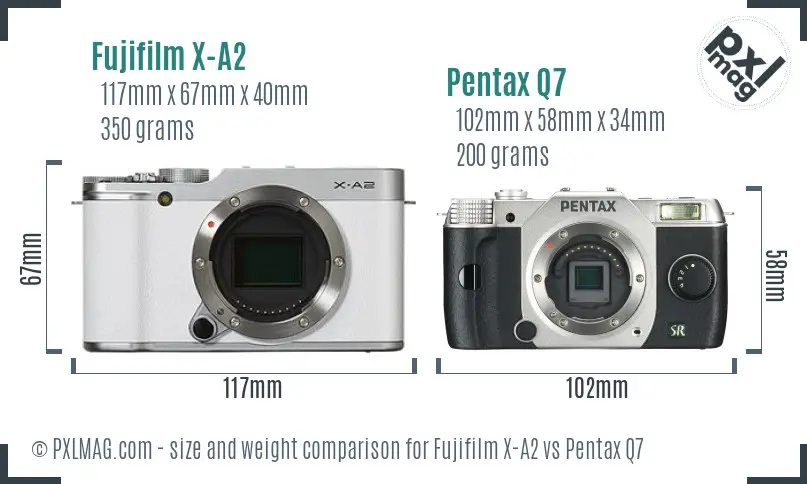 Fujifilm X-A2 vs Pentax Q7 size comparison