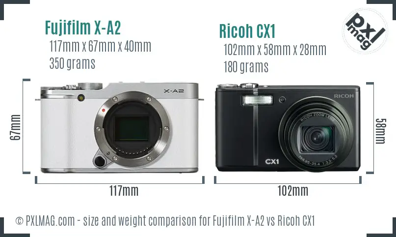 Fujifilm X-A2 vs Ricoh CX1 size comparison