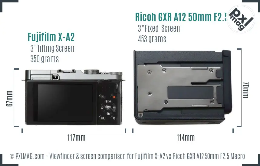 Fujifilm X-A2 vs Ricoh GXR A12 50mm F2.5 Macro Screen and Viewfinder comparison Fujifilm X-A2 vs Ricoh GXR A12 50mm F2.5 Macro Screen and Viewfinder comparison