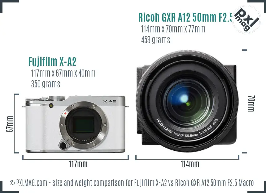Fujifilm X-A2 vs Ricoh GXR A12 50mm F2.5 Macro size comparison Fujifilm X-A2 vs Ricoh GXR A12 50mm F2.5 Macro size comparison