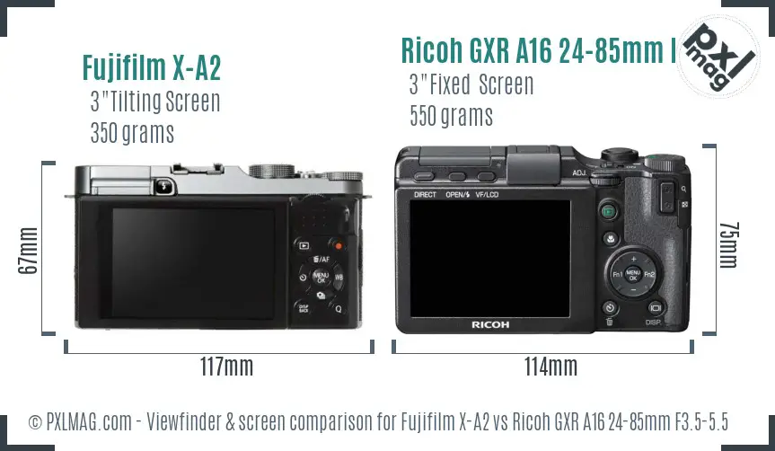 Fujifilm X-A2 vs Ricoh GXR A16 24-85mm F3.5-5.5 Screen and Viewfinder comparison