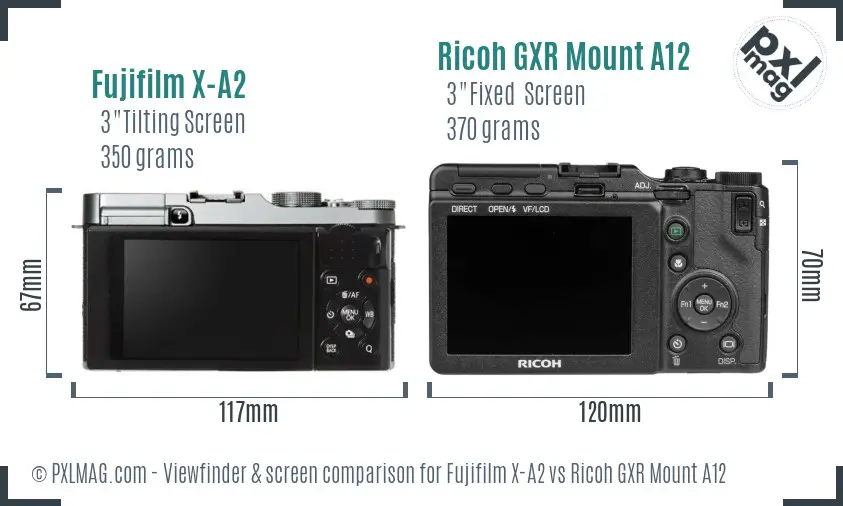 Fujifilm X-A2 vs Ricoh GXR Mount A12 Screen and Viewfinder comparison Fujifilm X-A2 vs Ricoh GXR Mount A12 Screen and Viewfinder comparison