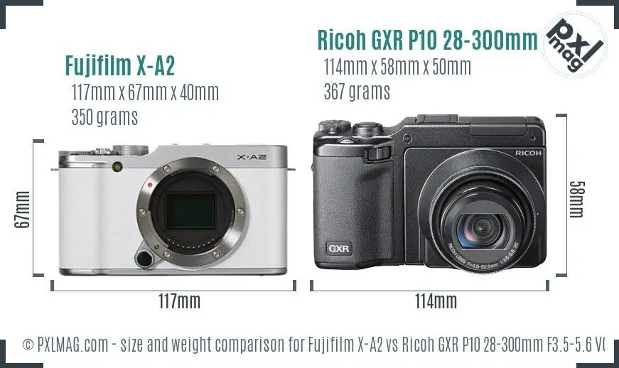 Fujifilm X-A2 vs Ricoh GXR P10 28-300mm F3.5-5.6 VC size comparison