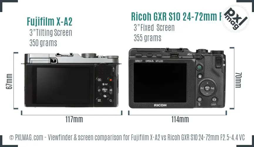 Fujifilm X-A2 vs Ricoh GXR S10 24-72mm F2.5-4.4 VC Screen and Viewfinder comparison Fujifilm X-A2 vs Ricoh GXR S10 24-72mm F2.5-4.4 VC Screen and Viewfinder comparison