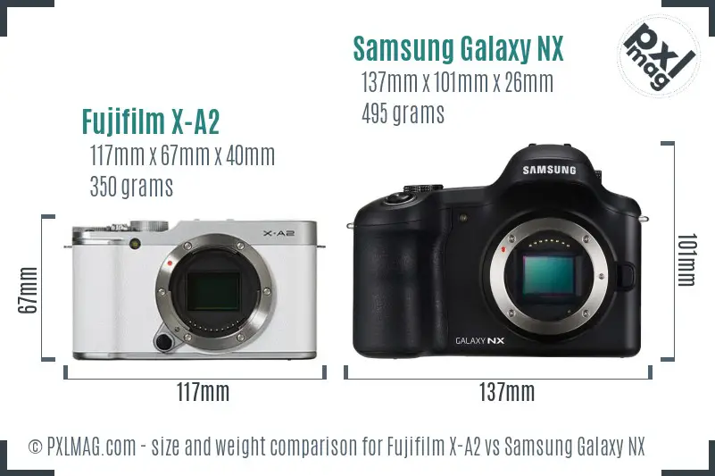 Fujifilm X-A2 vs Samsung Galaxy NX size comparison Fujifilm X-A2 vs Samsung Galaxy NX size comparison