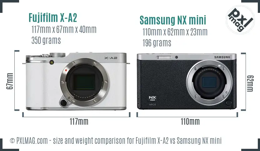 Fujifilm X-A2 vs Samsung NX mini size comparison