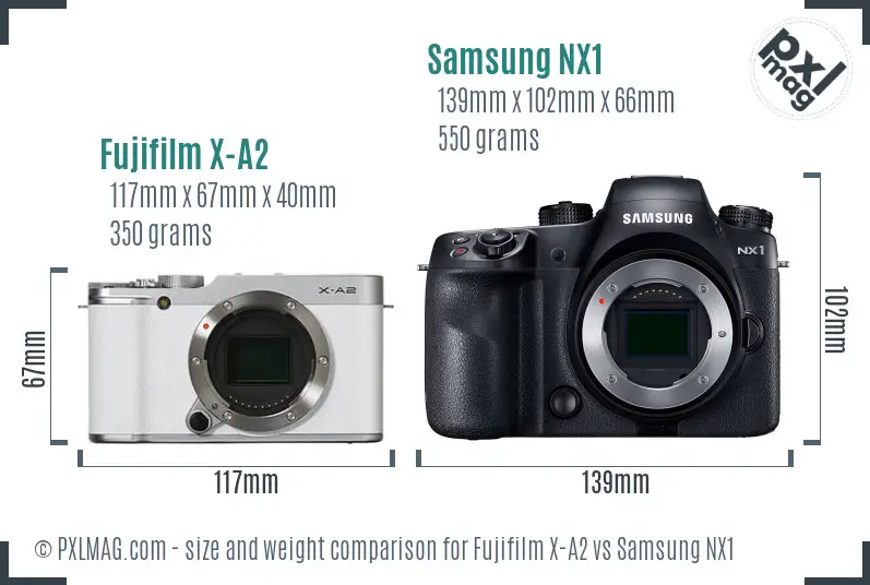 Fujifilm X-A2 vs Samsung NX1 size comparison