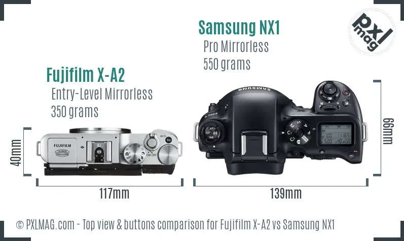 Fujifilm X-A2 vs Samsung NX1 top view buttons comparison