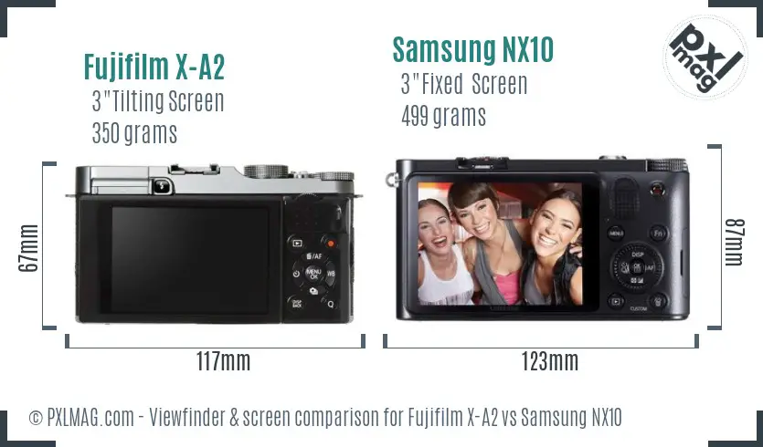 Fujifilm X-A2 vs Samsung NX10 Screen and Viewfinder comparison
