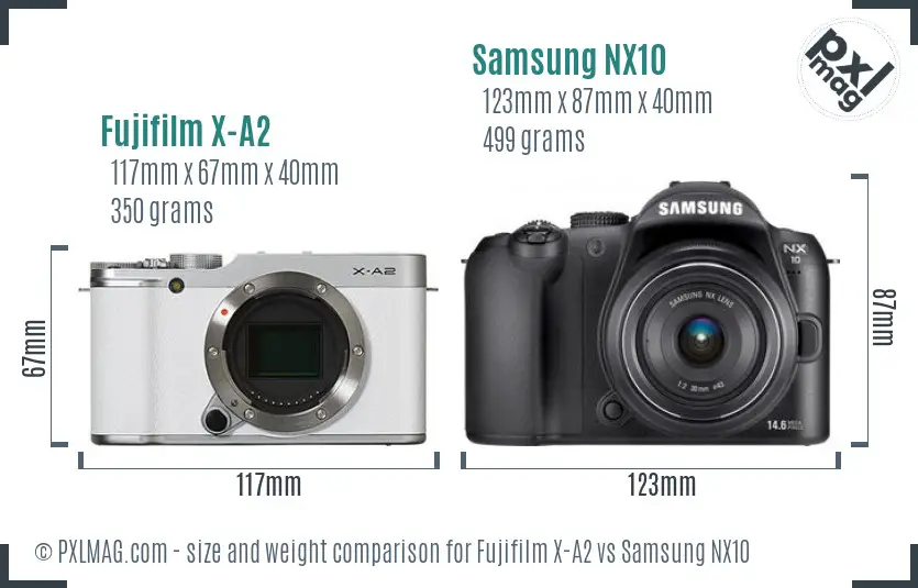 Fujifilm X-A2 vs Samsung NX10 size comparison