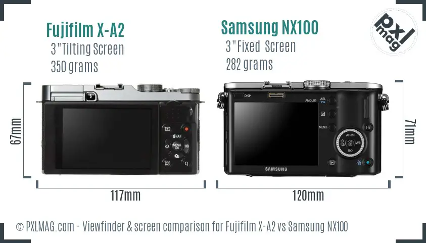 Fujifilm X-A2 vs Samsung NX100 Screen and Viewfinder comparison