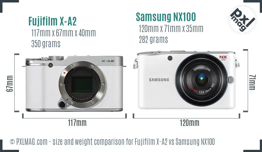 Fujifilm X-A2 vs Samsung NX100 size comparison