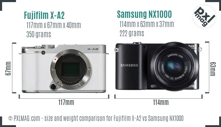 Fujifilm X-A2 vs Samsung NX1000 size comparison Fujifilm X-A2 vs Samsung NX1000 size comparison