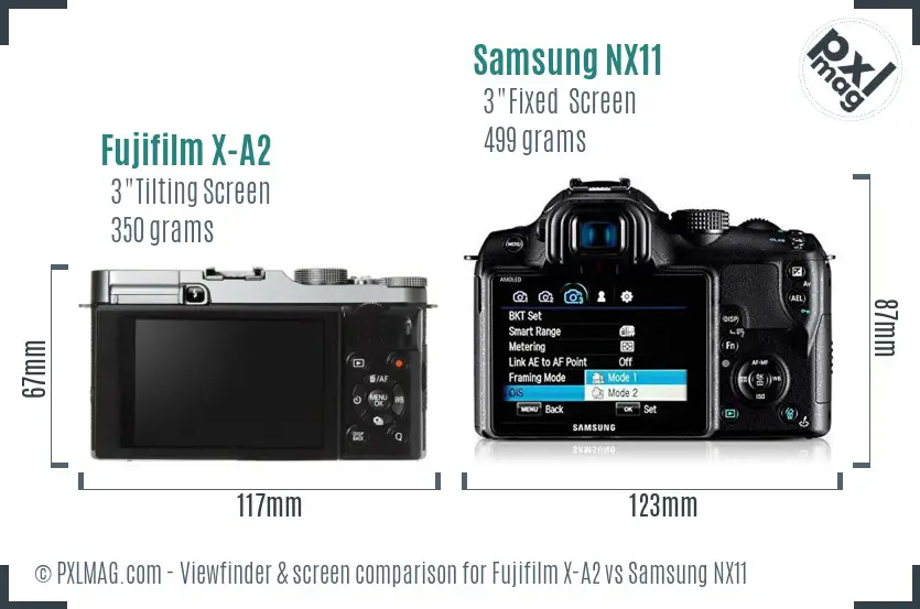 Fujifilm X-A2 vs Samsung NX11 Screen and Viewfinder comparison