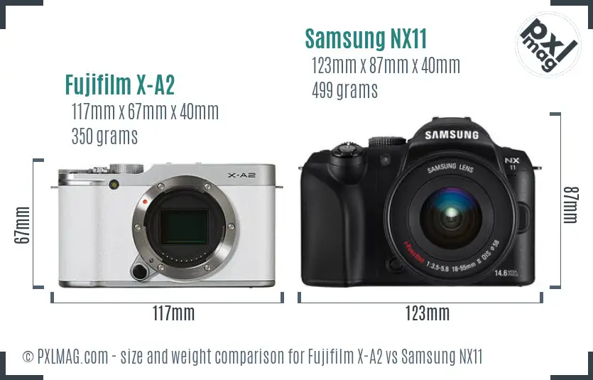 Fujifilm X-A2 vs Samsung NX11 size comparison