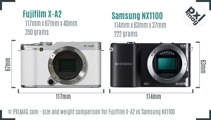 Fujifilm X-A2 vs Samsung NX1100 size comparison