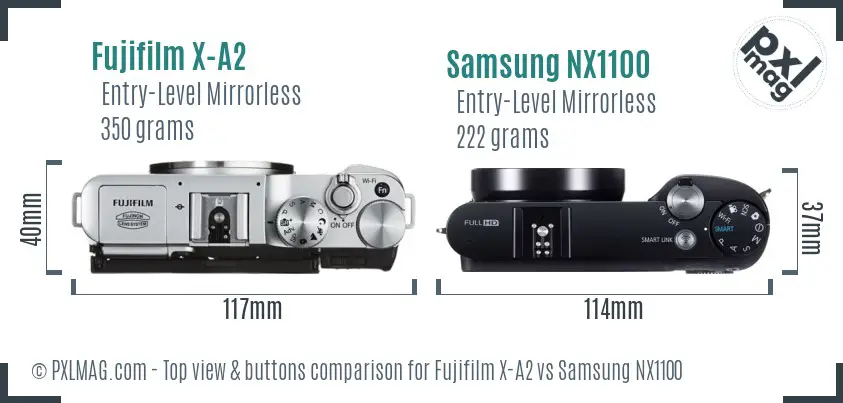 Fujifilm X-A2 vs Samsung NX1100 top view buttons comparison