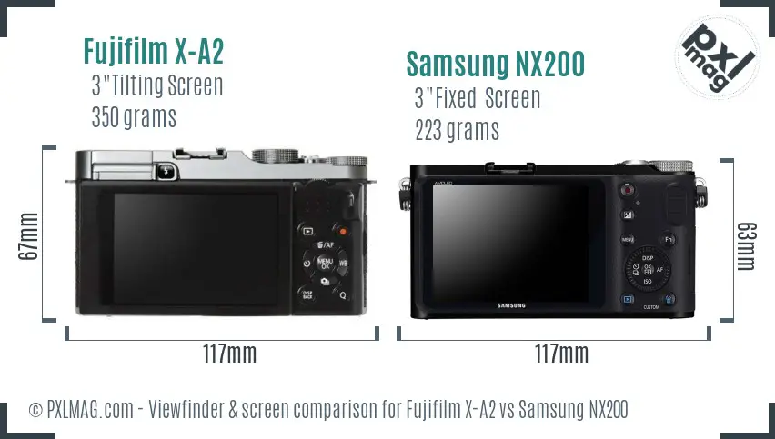 Fujifilm X-A2 vs Samsung NX200 Screen and Viewfinder comparison