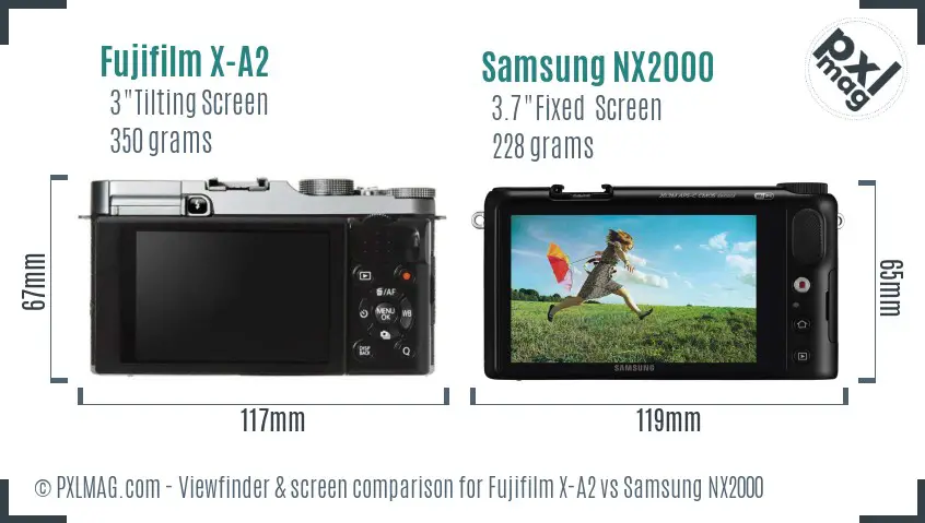 Fujifilm X-A2 vs Samsung NX2000 Screen and Viewfinder comparison