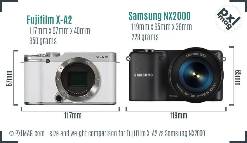 Fujifilm X-A2 vs Samsung NX2000 size comparison