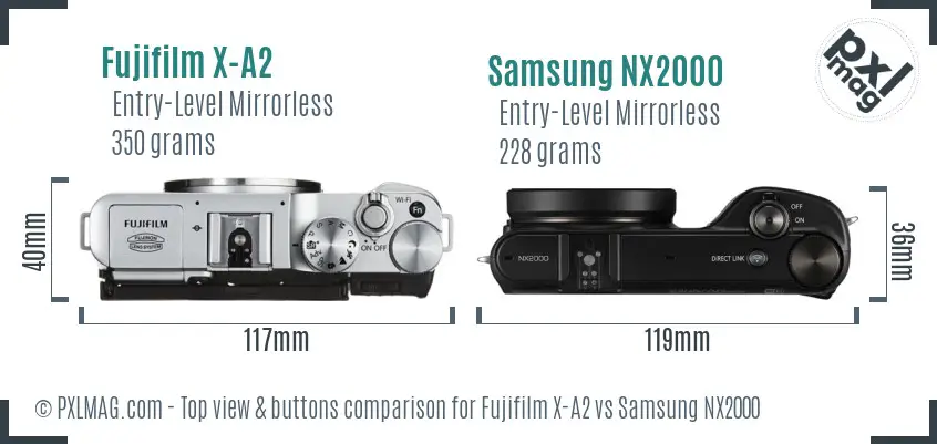 Fujifilm X-A2 vs Samsung NX2000 top view buttons comparison