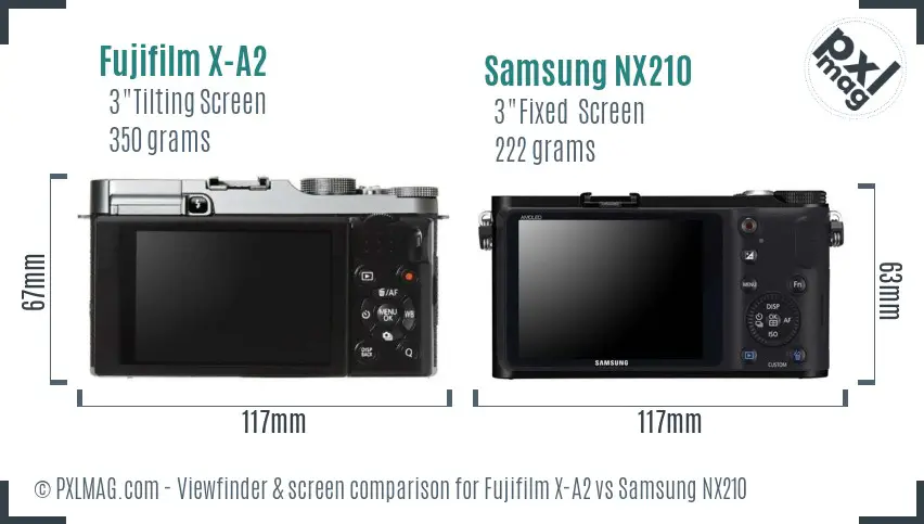 Fujifilm X-A2 vs Samsung NX210 Screen and Viewfinder comparison