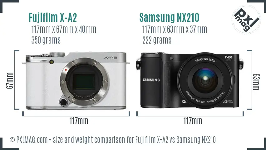 Fujifilm X-A2 vs Samsung NX210 size comparison
