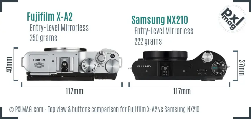 Fujifilm X-A2 vs Samsung NX210 top view buttons comparison