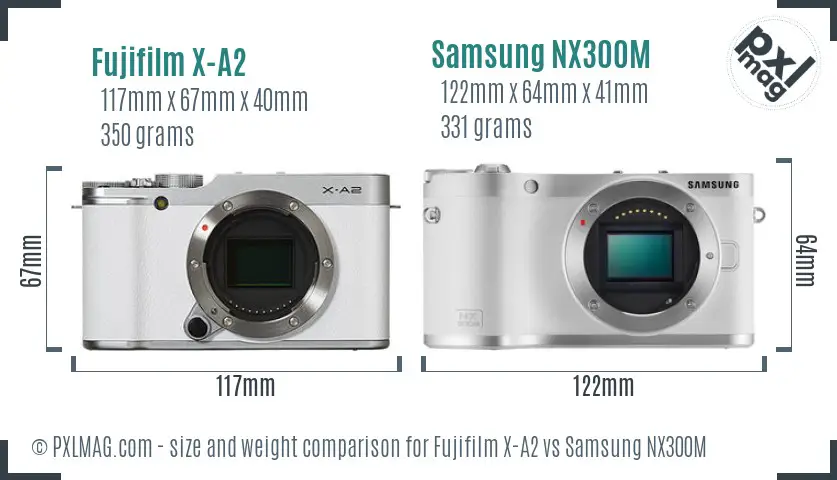 Fujifilm X-A2 vs Samsung NX300M size comparison