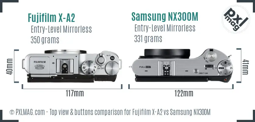 Fujifilm X-A2 vs Samsung NX300M top view buttons comparison
