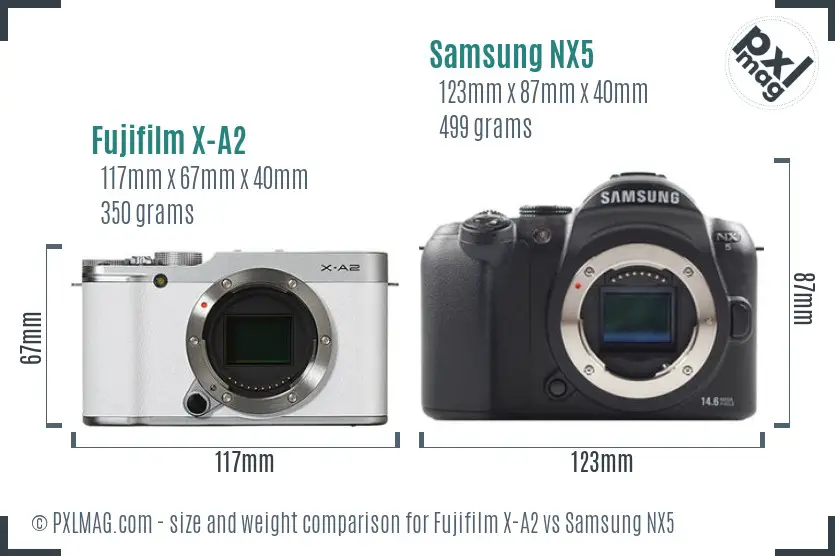 Fujifilm X-A2 vs Samsung NX5 size comparison