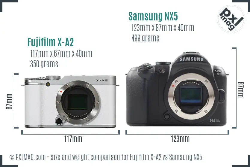 Fujifilm X-A2 vs Samsung NX5 size comparison Fujifilm X-A2 vs Samsung NX5 size comparison