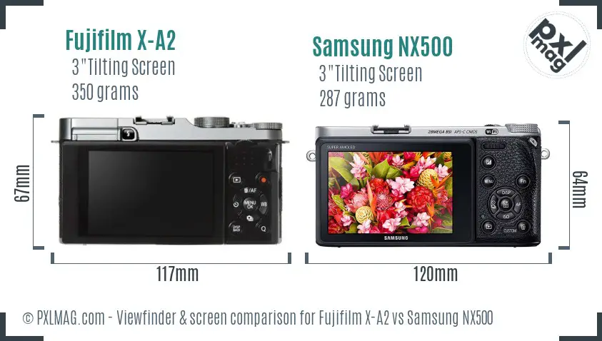 Fujifilm X-A2 vs Samsung NX500 Screen and Viewfinder comparison