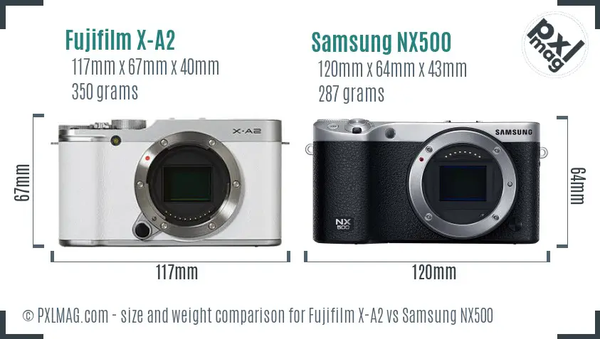 Fujifilm X-A2 vs Samsung NX500 size comparison