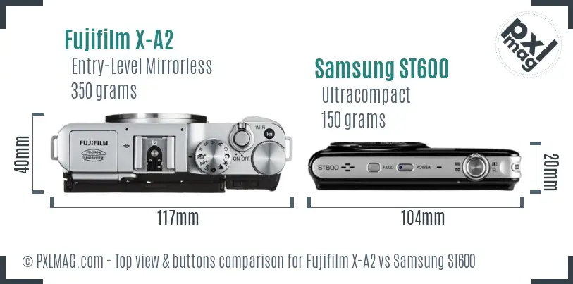 Fujifilm X-A2 vs Samsung ST600 top view buttons comparison