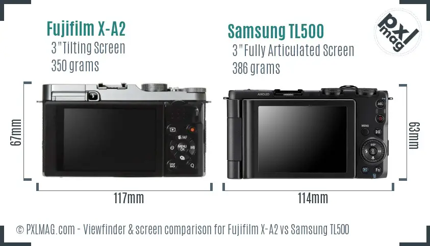 Fujifilm X-A2 vs Samsung TL500 Screen and Viewfinder comparison