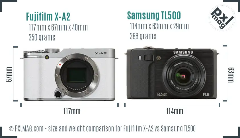 Fujifilm X-A2 vs Samsung TL500 size comparison