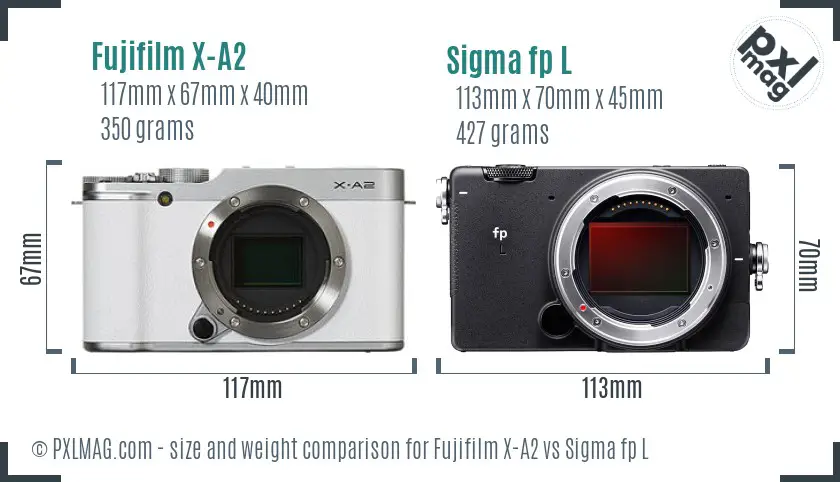 Fujifilm X-A2 vs Sigma fp L size comparison
