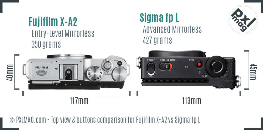 Fujifilm X-A2 vs Sigma fp L top view buttons comparison
