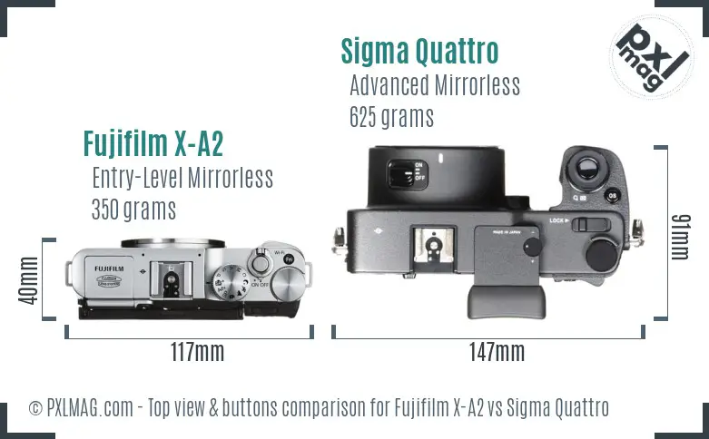 Fujifilm X-A2 vs Sigma Quattro top view buttons comparison