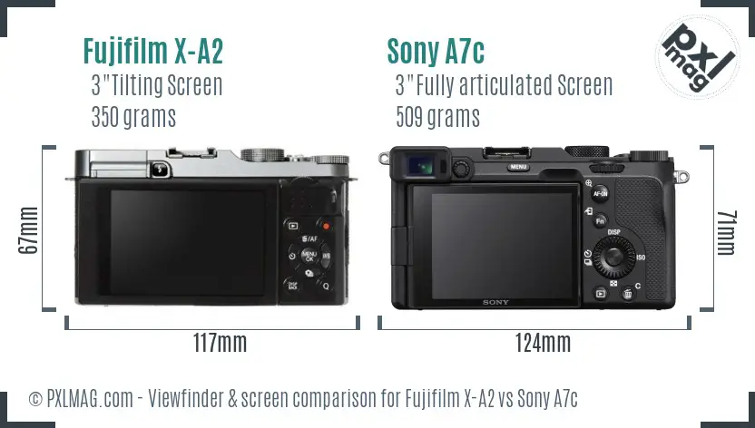 Fujifilm X-A2 vs Sony A7c Screen and Viewfinder comparison